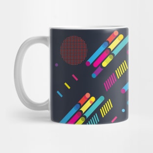 Abstract Dynamic Geometric Composition Contemporary Art. Modern Multi Colored, Minimalist Design. Yellow, Red, Navy Blue, Green Purple Colors Memphis Decorative Elements Patern, Hipster, Futuristic Concept. Mug